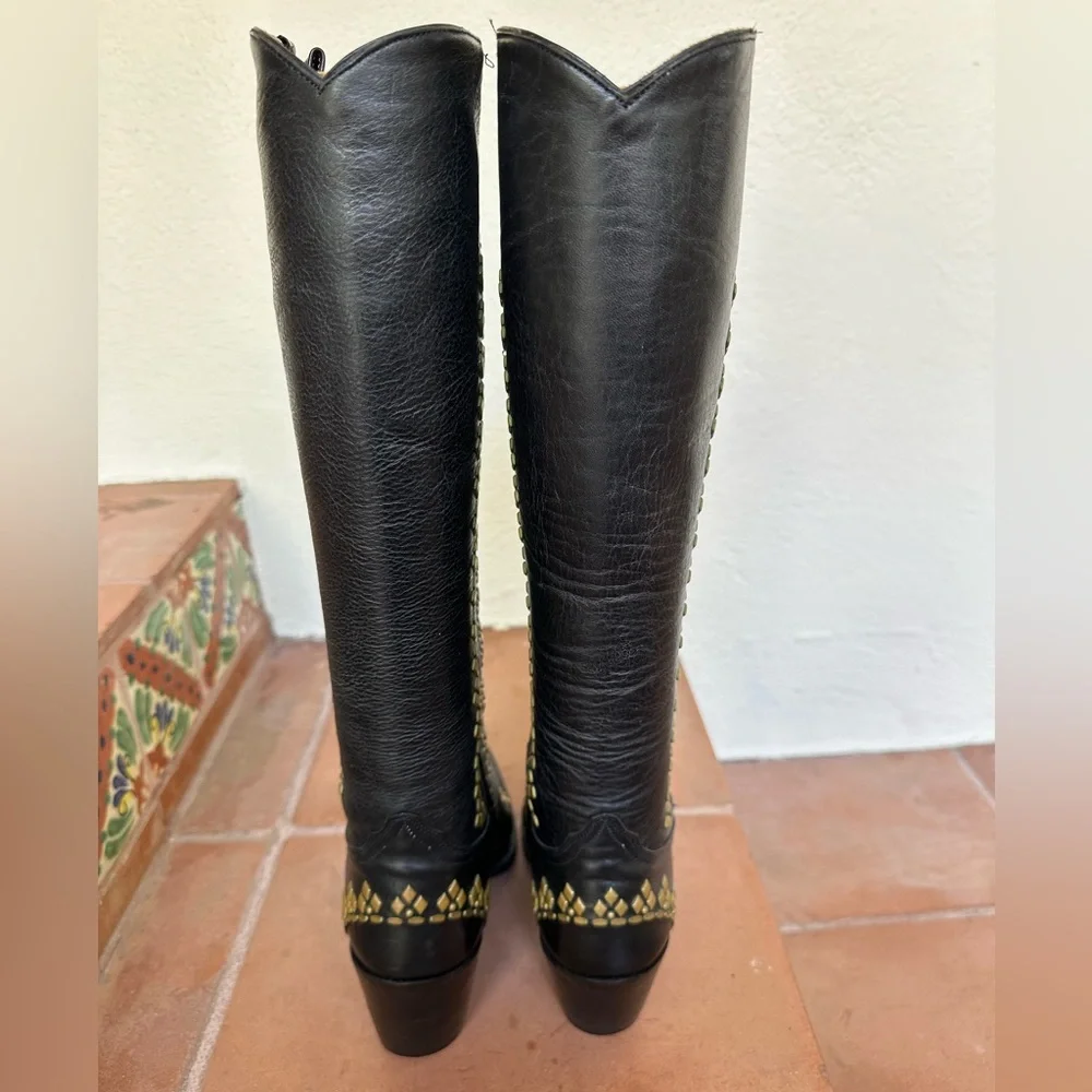 Calleen Cordero women’s black cowboy boot w/ brass diamond embellishment Size 6 - Picture 3 of 13